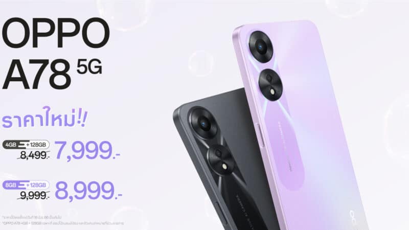 OPPO A78 5G สมาร์ตโฟนอัพสนุกให้สุดสปีด ให้คุณสนุกได้ง่ายยิ่งขึ้น ในราคาใหม่ เริ่มต้นเพียง 7,999 บาทเท่านั้น!!
