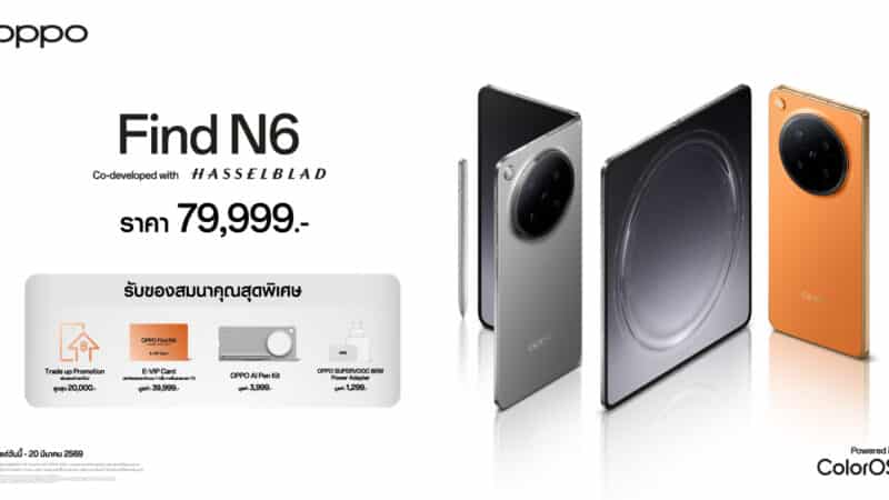 เปิดตัวแล้วอย่างเป็นทางการ OPPO Find N6 สมาร์ตโฟนจอพับเรียบกว่า อิสระกว่า ทรงพลังทุกมิติ ในราคา 79,999 บาท