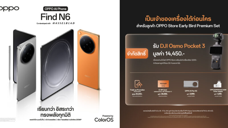 ห้ามพลาด! เป็นเจ้าของ OPPO Find N6 ก่อนใคร รับของสมนาคุณจัดเต็มกว่าที่เคยเมื่อจอง Early Bird ผ่าน OPPO Store Online เท่านั้น!